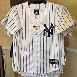 Majestic New York Yankees Jersey Pinstripe Button Front Youth MLB Stitched Logo